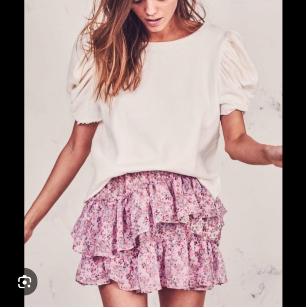 Loveshackfancy Genevieve Silk Tiered Ruffle Mini Skirt